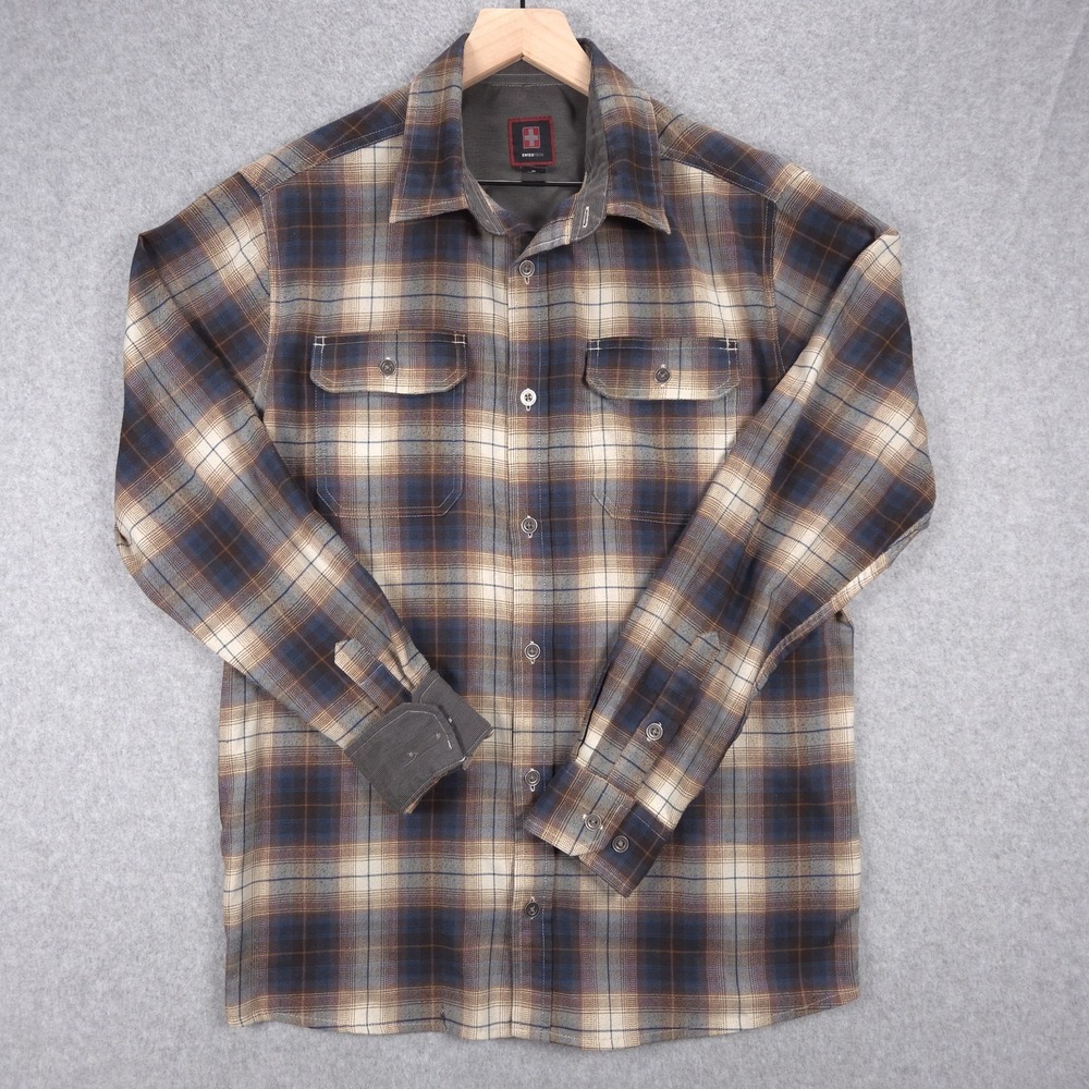 Swiss Tech Mens Size Medium Mambo Brown Plaid Casual Button Down Shirt SM47Y118